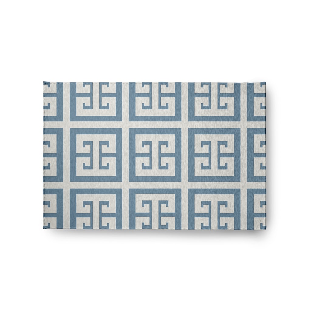 Greek Key Patterned Chenille Rug
