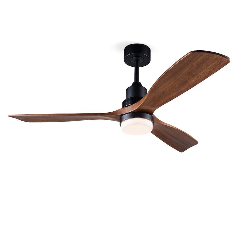 52 Inch Indoor Ceiling Fan With Dimmable LED Light 3 Solid Wood Blades Remote Control Reversible DC Motor - Black
