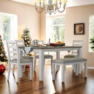 6-Piece Rustic Style Dining Table Set with 4 Upholstered Chairs&a Bench ...