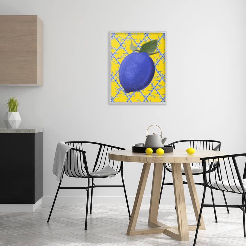 Stupell Blue Lemon over Yellow Framed Giclee Art Design By Matthew Piotrowicz