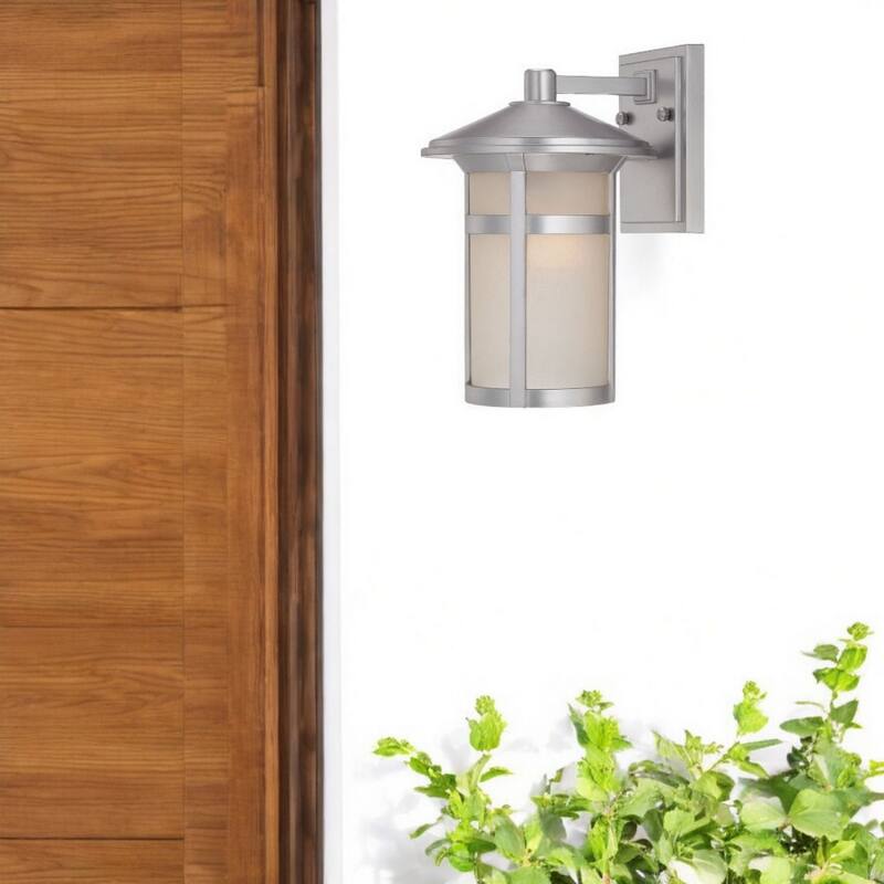 Brushed Silver Marble Outdoor Wall Light with Frosted Glass Hardwired, Dimmable - 9.25” x 8” x 12.13” (D x W x H)