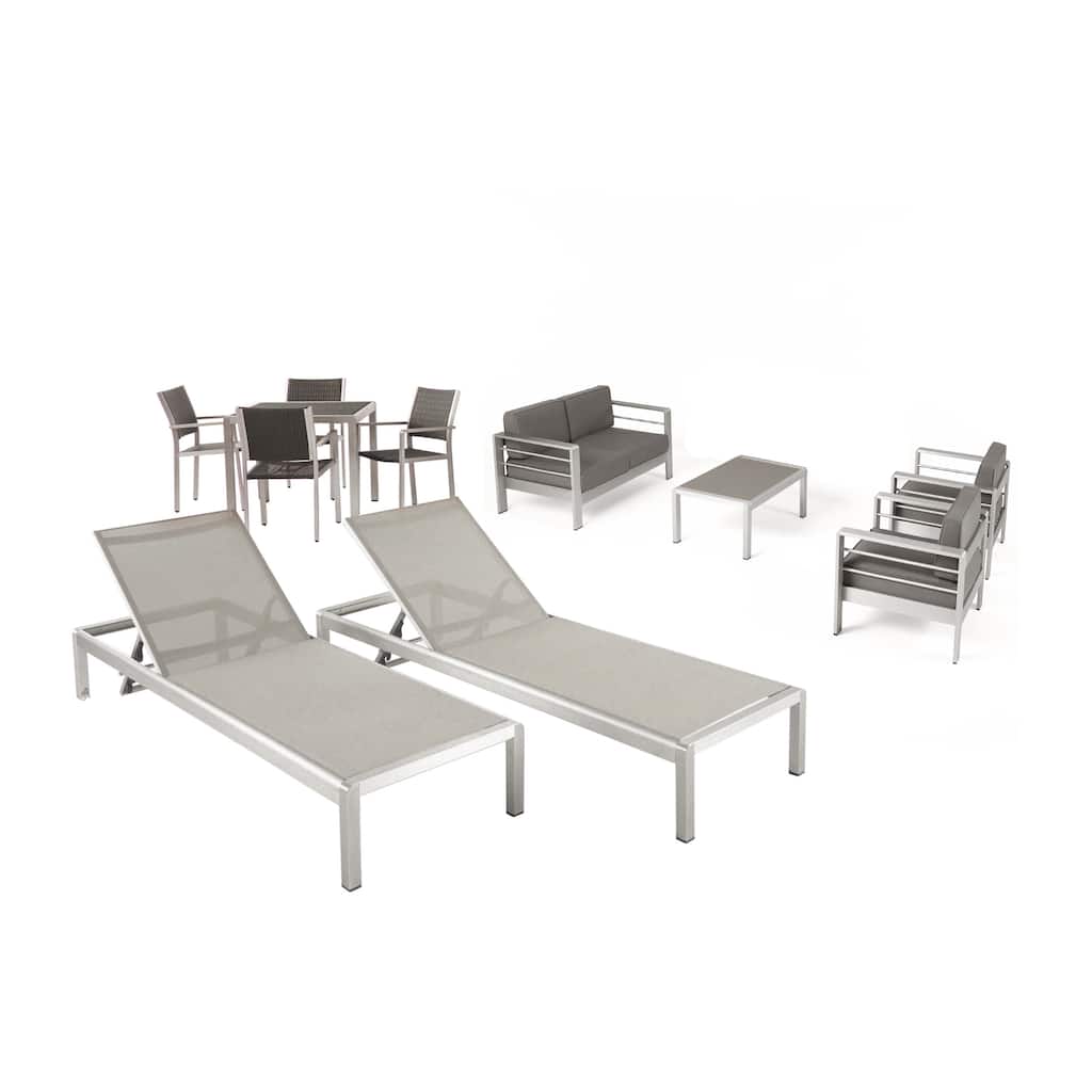 Cape Coral Outdoor Dining Set + Conversation Set + Chaise Lounges + Coffee Table by Christopher Knight Home