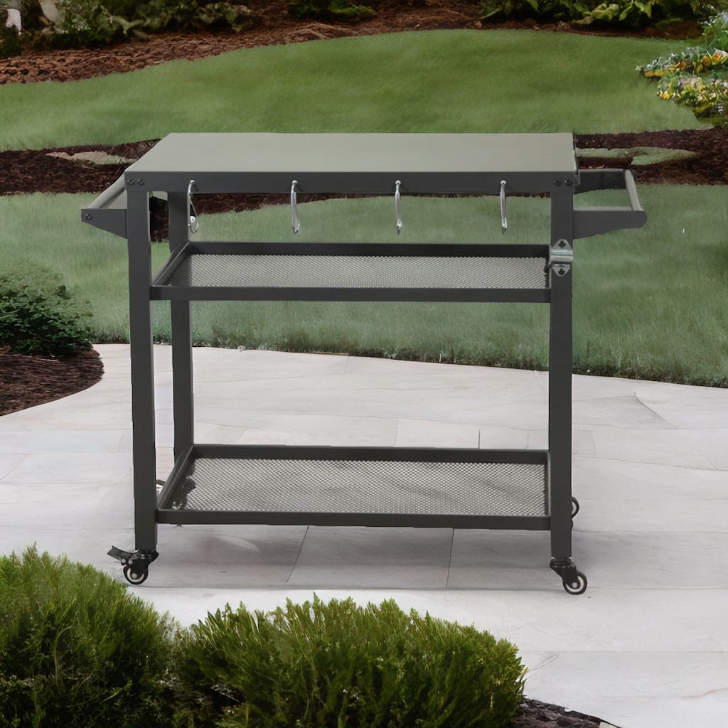 3-Shelf Outdoor Grill Table, Grill Cart Outdoor with Wheels,Food Table