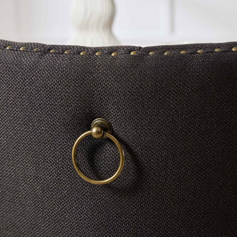 Set of 2 Linen Upholstered Dining Chair with Wood Legs, Nailhead Trim
