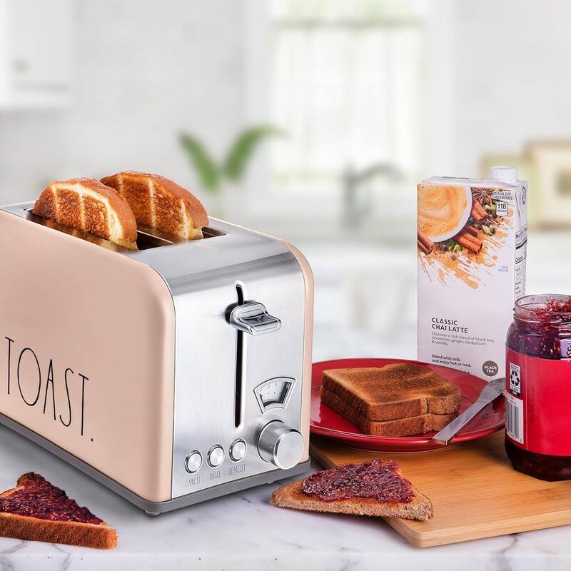 Rae Dunn Toaster, Stainless Steel 2 Slice Square Toaster, Wide Slot with 5 Browning Levels, with Bagel, Defrost