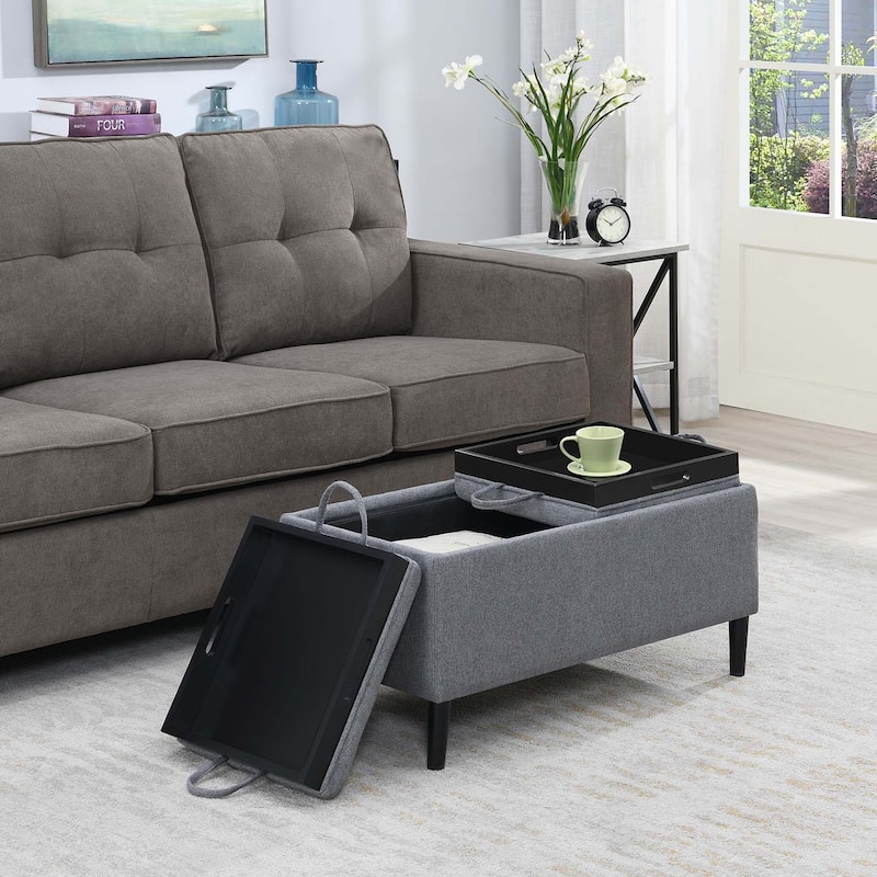 Convenience Concepts Designs4Comfort Magnolia Storage Ottoman with Reversible Trays - Soft Grey Fabric