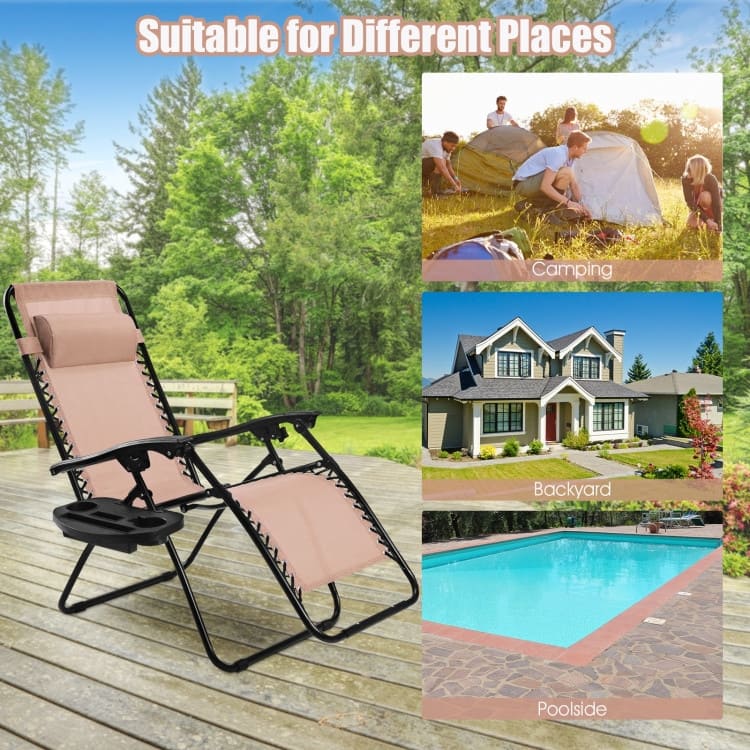 2 Pieces Folding Lounge Chair with Zero Gravity - 40"-57" x 25" x 34"-42.5"(L x W x H)