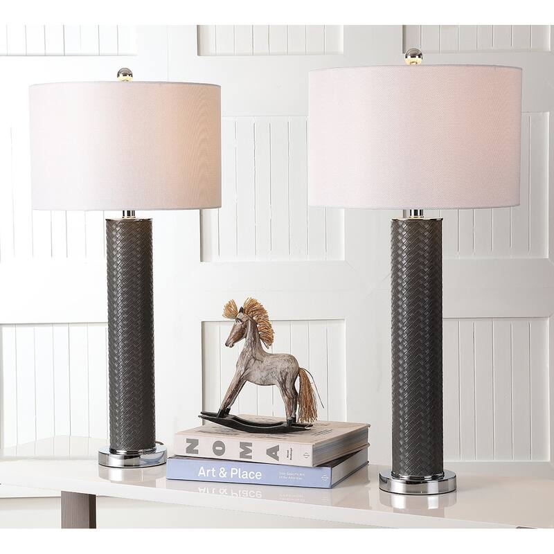 SAFAVIEH Lighting Tomika 32-inch Faux Alligator Grey Table Lamp (Set of 2) - 15"x15"x31.5" - 15Wx15Dx32H
