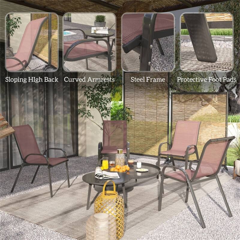 Black Steel Outdoor Dining Chairs Set of 4 with Mesh and Stackable Design - 21.3" W x 28" D x 36.6" H