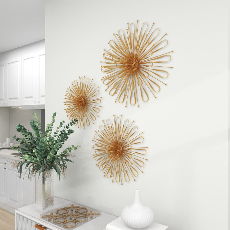 Benzara Gorgeous Orb Gold Metal Wall Decors (Pack of 3)