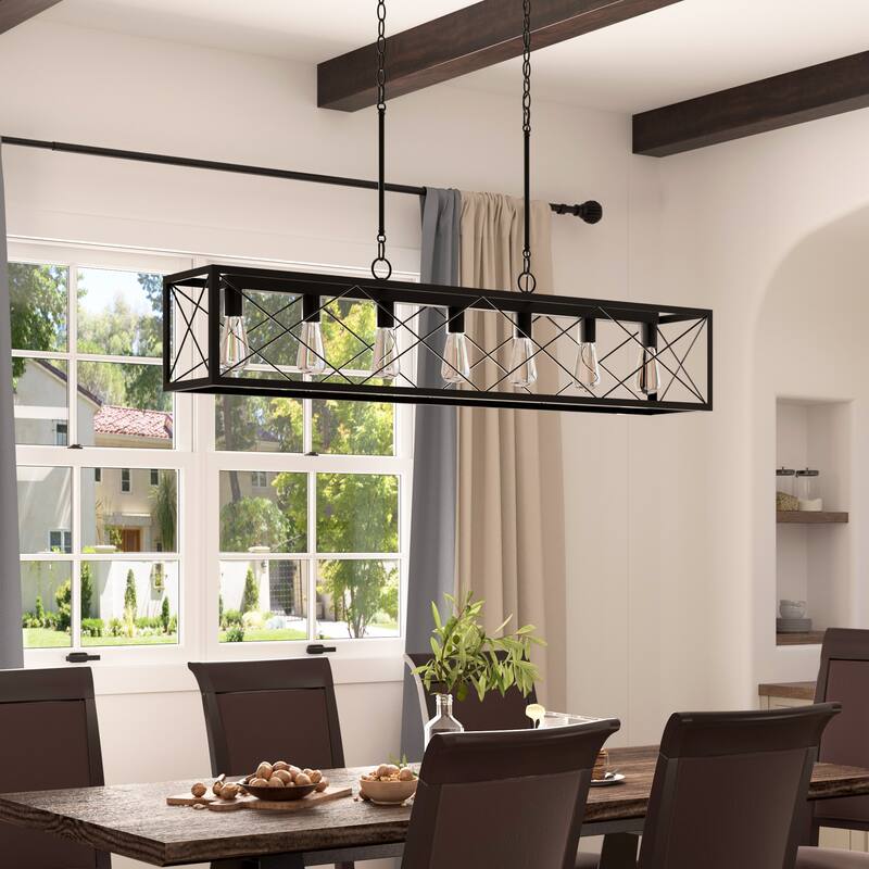 Kiro 7-light Farmhouse 48In Linear Chandelier Rectangle Dining Lights with UL - 48'' W x 7.78'' D x 11'' H
