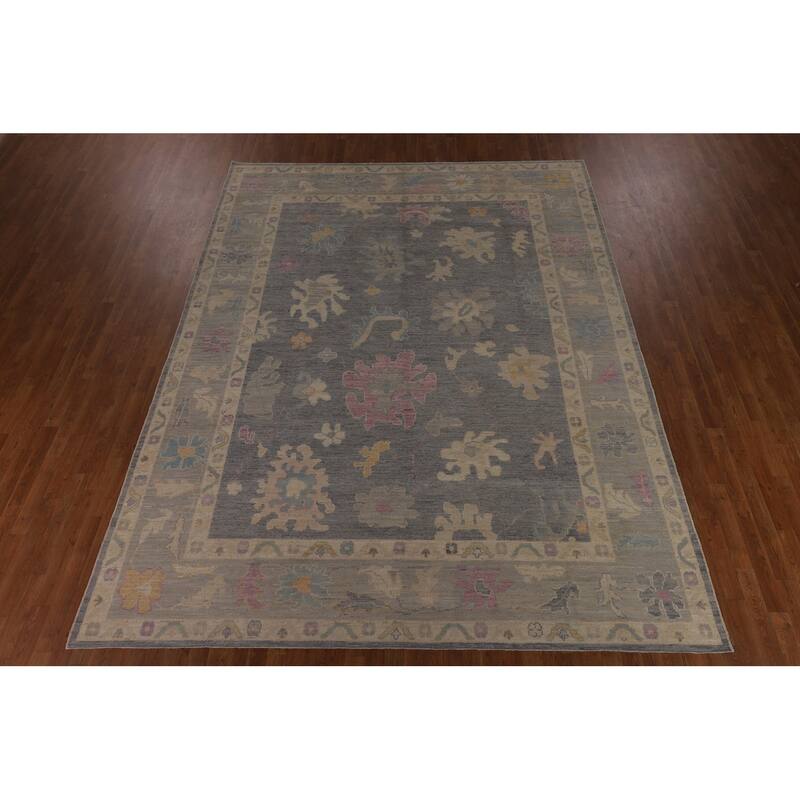 Vegetable Dye Gray Oushak Turkish Area Rug Handmade Wool Carpet - 9'3"x 12'6"