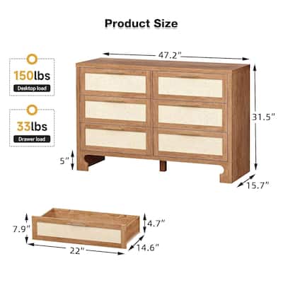 Elegant Rustic Caramel Burlap Dresser - Sturdy MDF & Composite Wood Construction for Bedroom