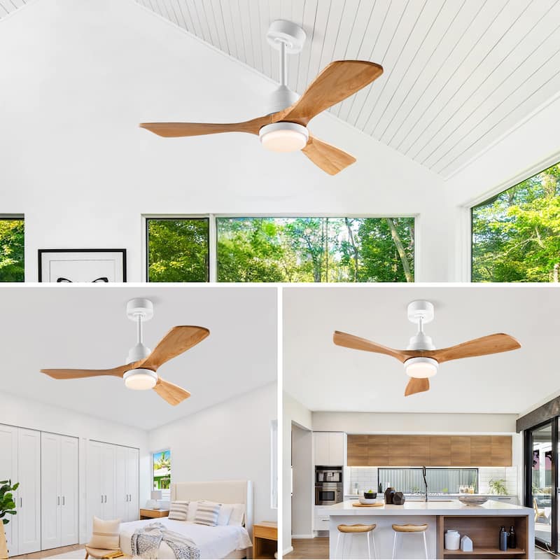 Sofucor 42"/48"/ 52"/60"Noiseless Walnut Wood Ceiling Fan with Remote Control, Integrated Light Optional