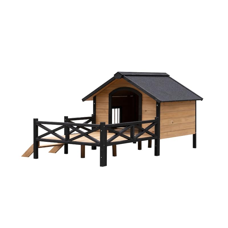 Wooden Yellow Brown Outdoor Large Dog Kennel with Porch