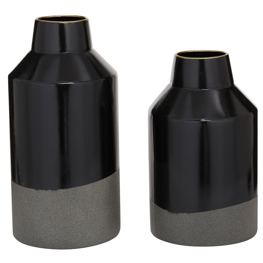 Metal Vase - Set of 2 Black - Roche River Decor - 6"W x 6"L x 12"H