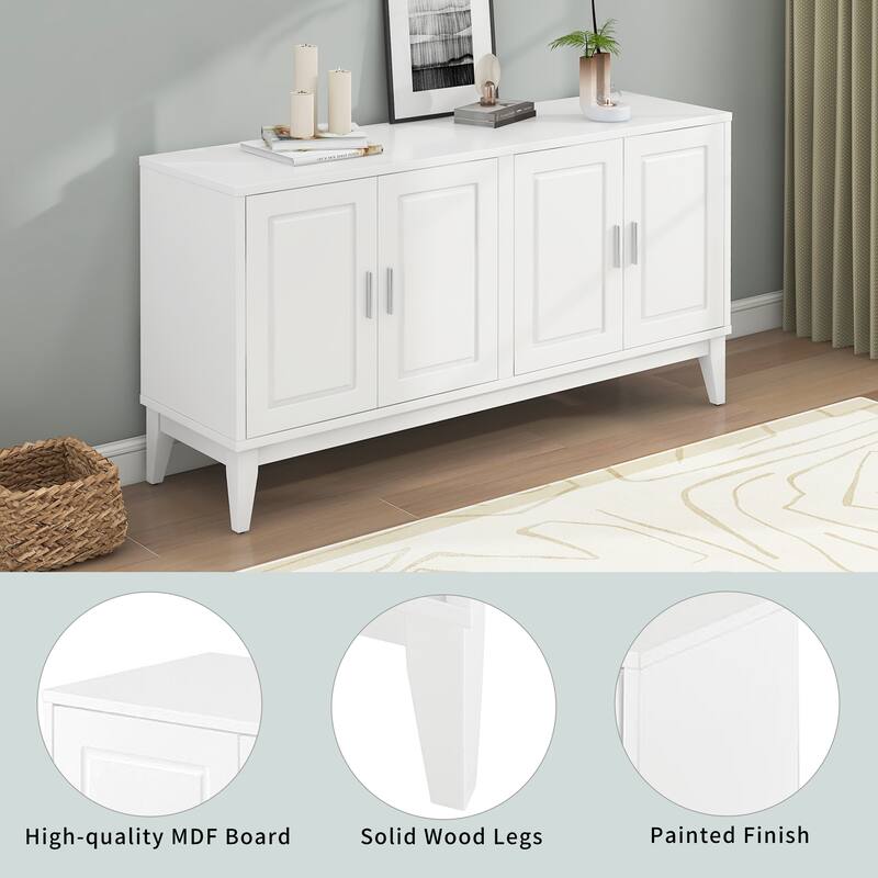 4-Door Sideboard with Adjustable Shelves & Solid Wood Legs for Dining Room or Living Room Storage