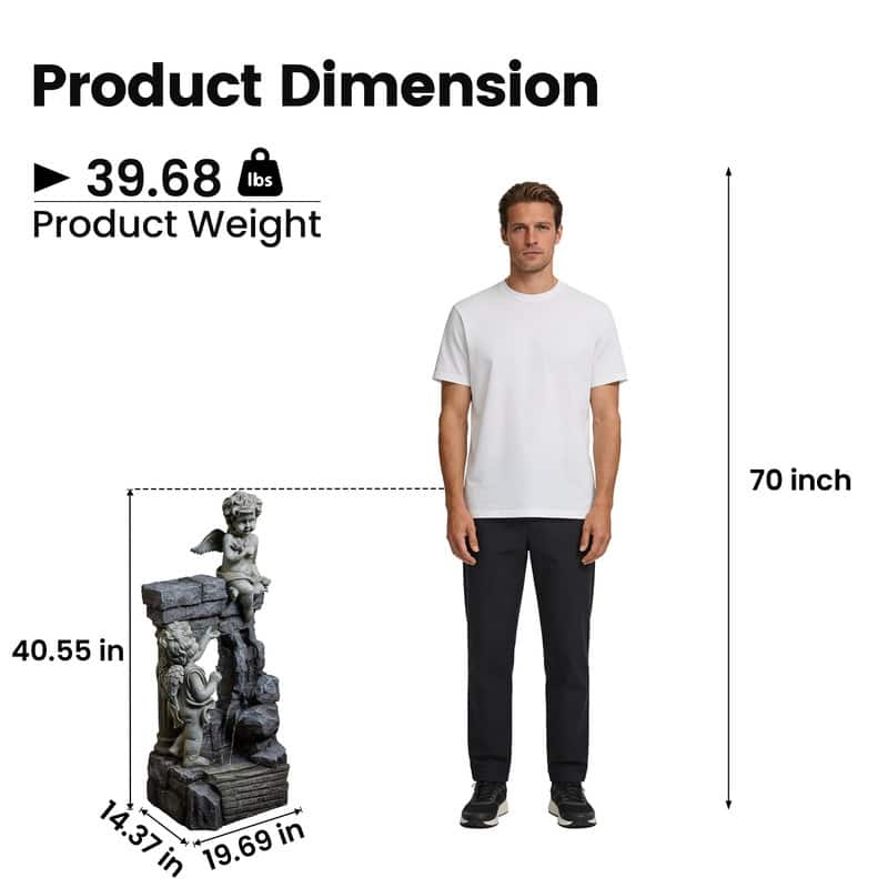 Angel Style Tiered Water Fountain with Water Curtain and LED Lights for Patio Decor