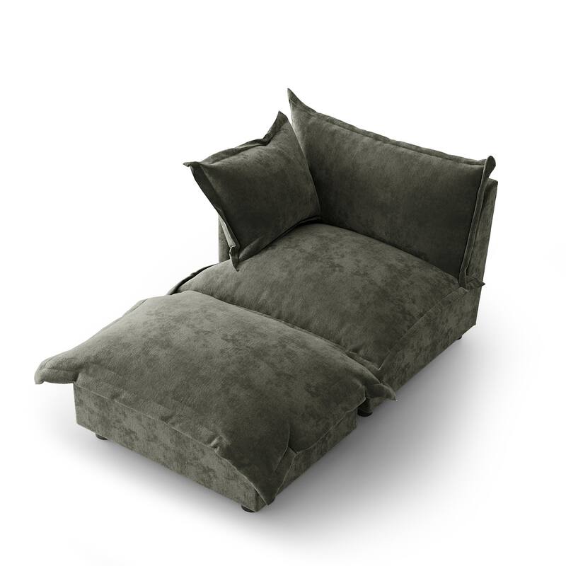Casual 40"W Oversized Soft Comfy Cloud Chenille Chaise Lounge with Ottoman