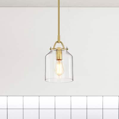 Magno Brass Pendant Light with Clear Glass Lantern Shade - Brass-Clear