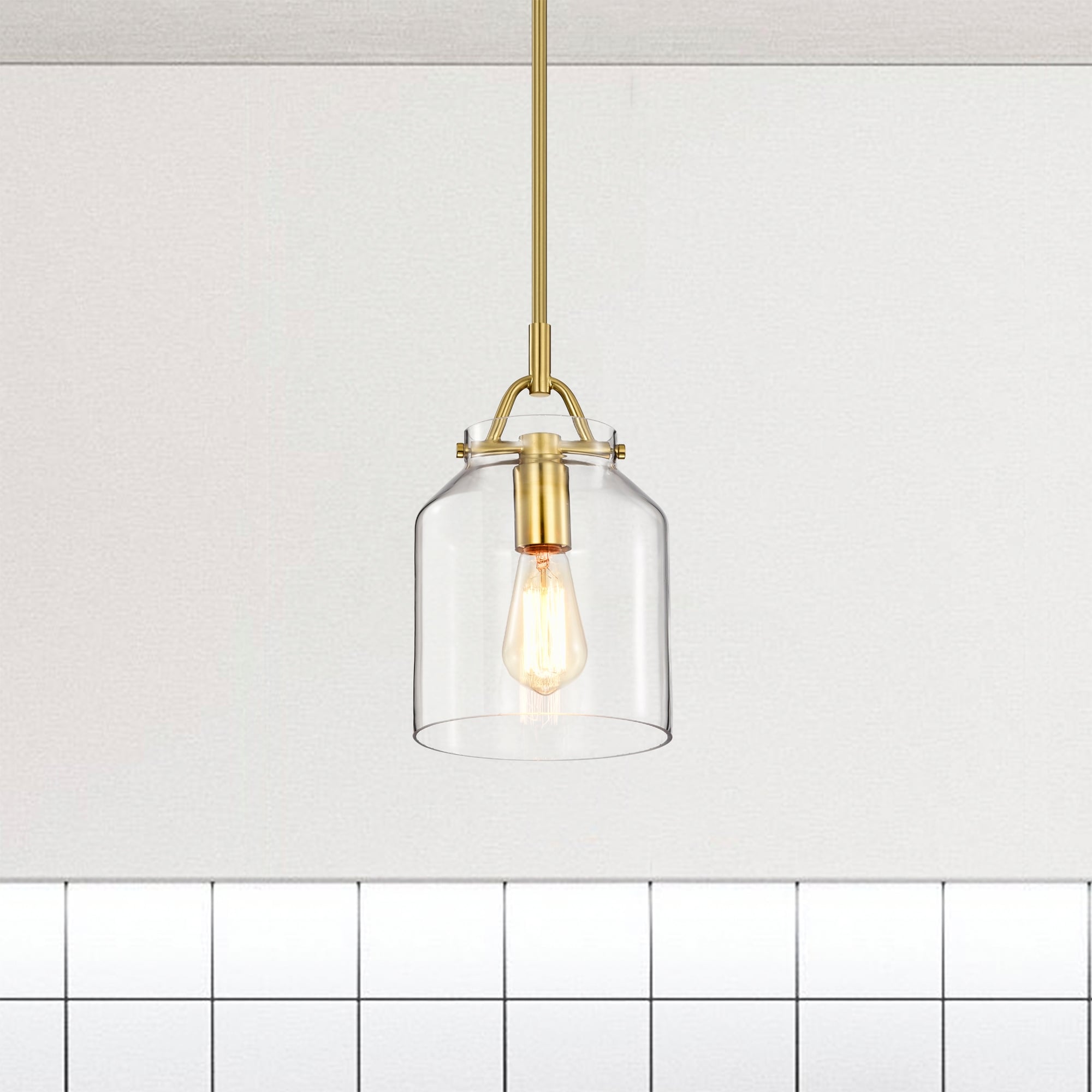Warehouse of Tiffany Magno Brass Pendant Light with Clear Glass Lantern Shade - Brass-Clear