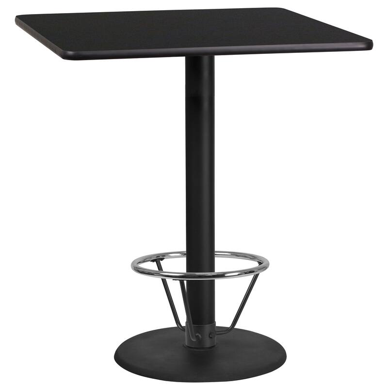 36'' Square Laminate Table Top with 24'' Round Bar Height Table Base - Black