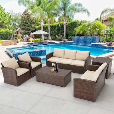 AECOJOY 7-Pieces Patio Sectional Sofa Outdoor Wicker Furniture Set