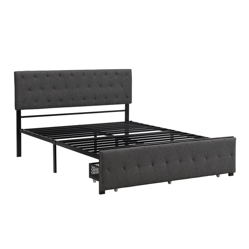 Storage Bed Metal Platform Bed with a Big Drawer