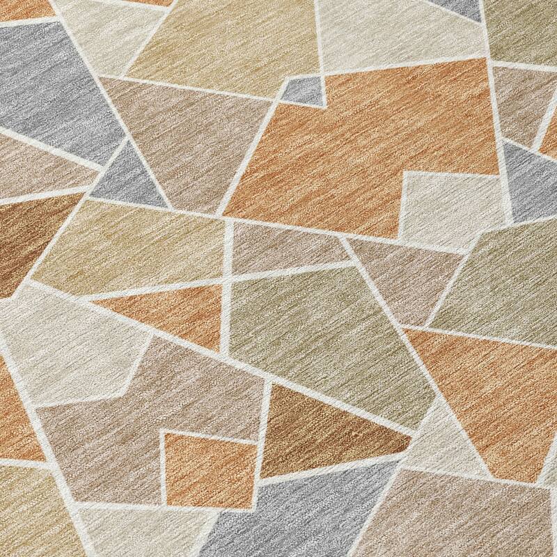 Machine Washable Indoor/ Outdoor Modern Mosaic Chantille Rug