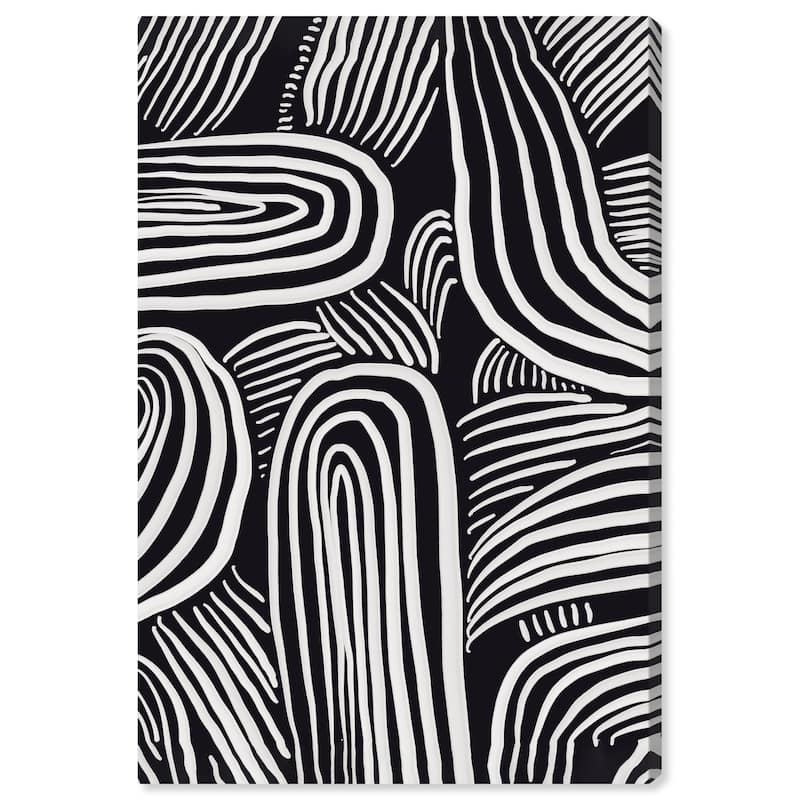 Wynwood Studio Canvas Abstract Lineal River Currents Black and Antique White Modern & Contemporary Wall Art Canvas Print