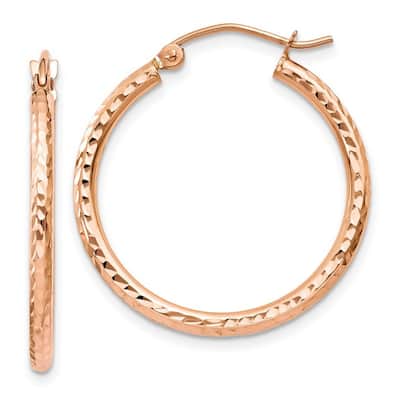 Curata 14k Rose Gold Sparkle Cut Polished Hoop Earrings - 25x25mm