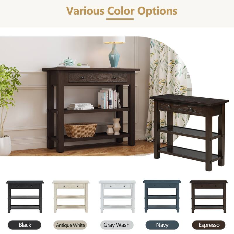 36" Retro Console Table with Drawer and Two Sturdy Shelves for Entryway or Living Room