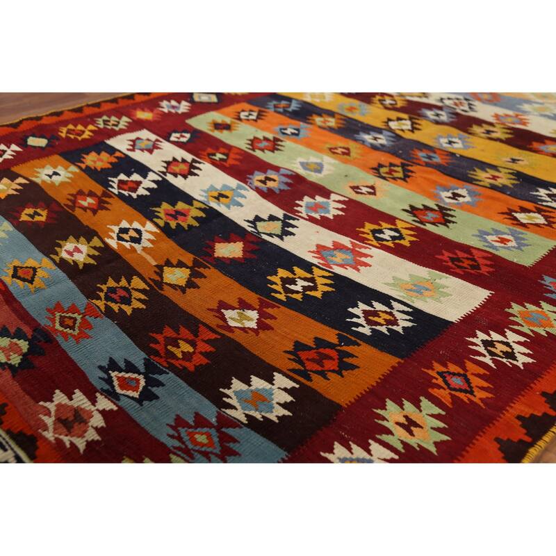 Tribal Kilim Qashqai Persian Vintage Rug Hand-Woven Wool Carpet - 4'7"x 7'5"