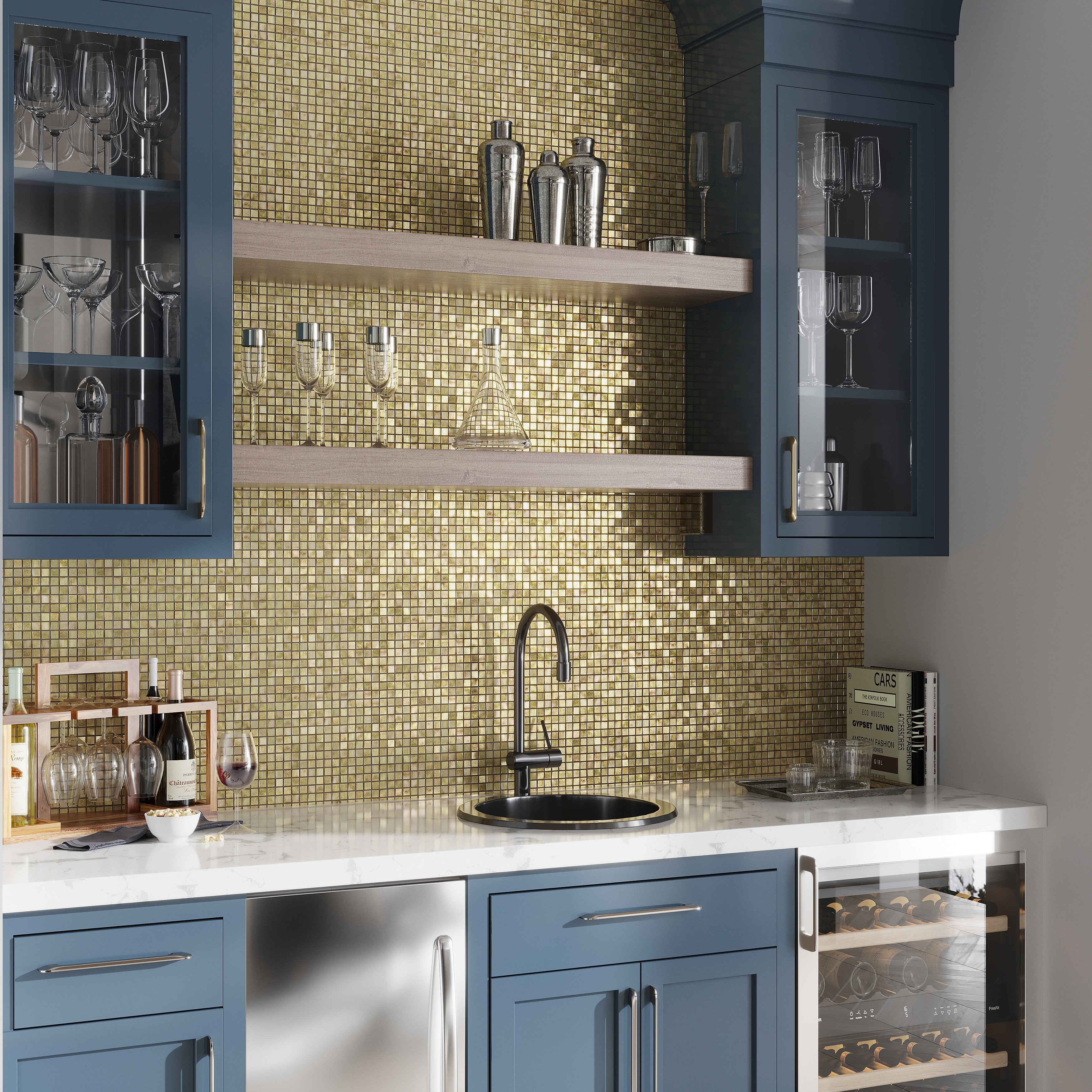 Apollo tile 12" x 12" Skosh Glossy Satin Sheen Gold Glass Tile (18.69 sq ft/case) - 20 Pack