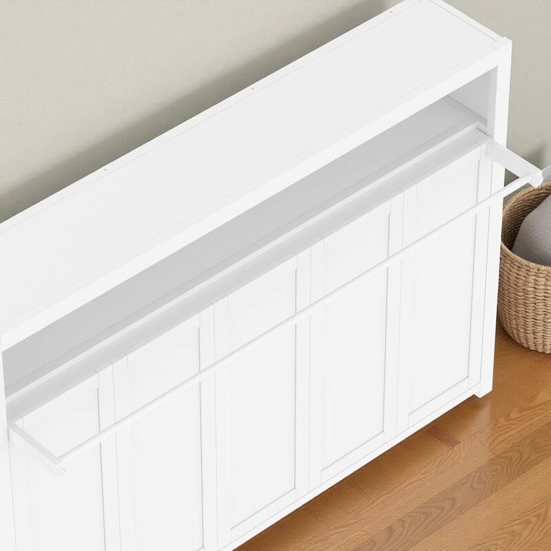 Twin Size Metal Murphy Bed with Storage Shelves, Foldable Wall Bed Frame for Guest Room or Apartment, Space-Saving Design