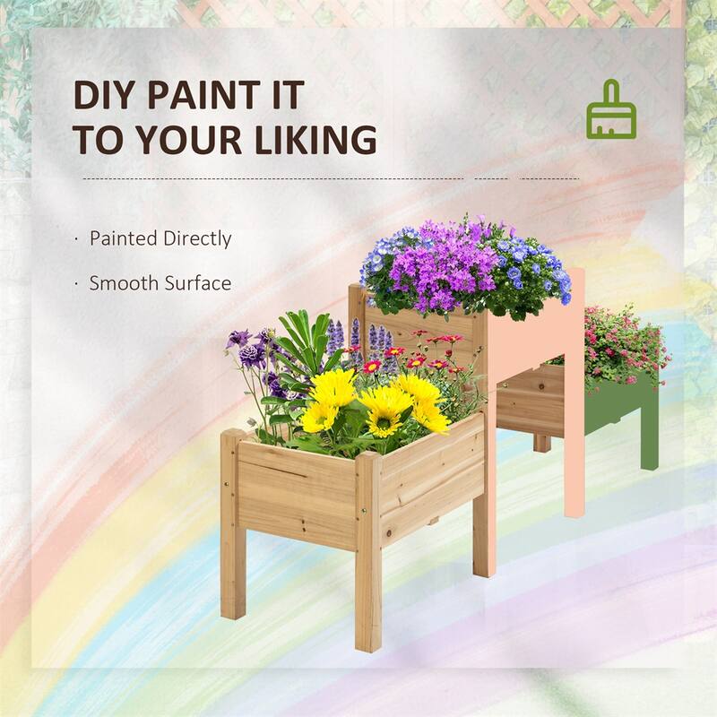 Elevated Wooden Plant Stand with Drainage Holes with 3 Planter Box