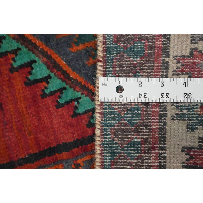 Hand Knotted Oriental 100% Wool Carpet Traditional Geometric Red Ardebil Runner Rug - 8' 10'' X 3' 4''
