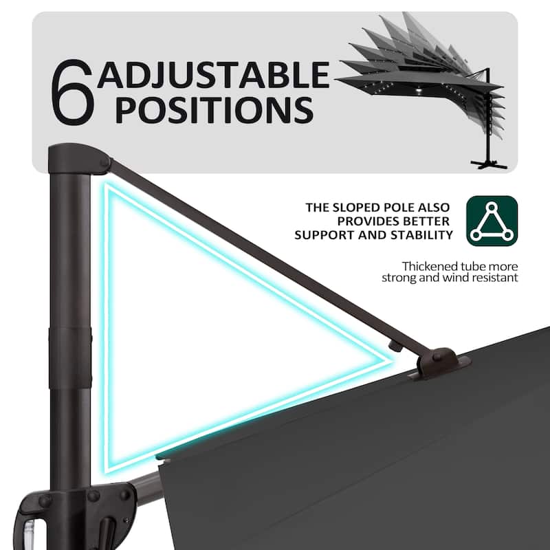 Pellebant 11X11 FT Outdoor Square Cantilever Patio Umbrella Solar LED Lighted with Wheel Base