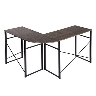 Modern Geo Walnut L Shape Computer Table - Bed Bath & Beyond - 36336760