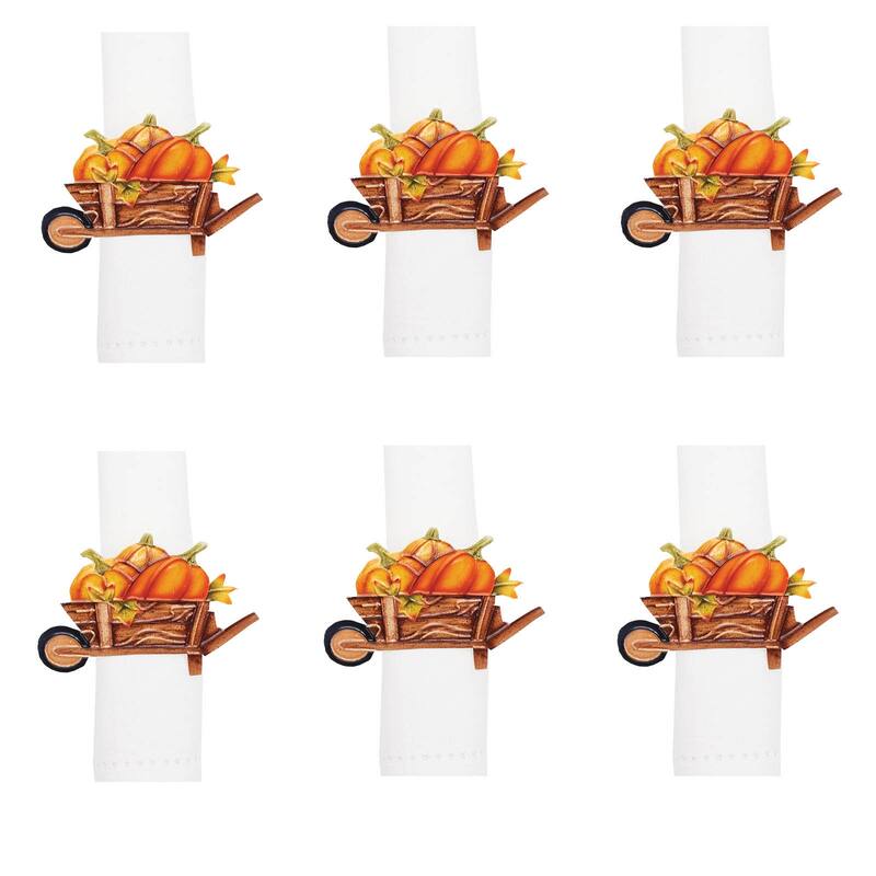 Pumpkin Wheelbarrow Napkin Ring Set of 6 - Set of 6