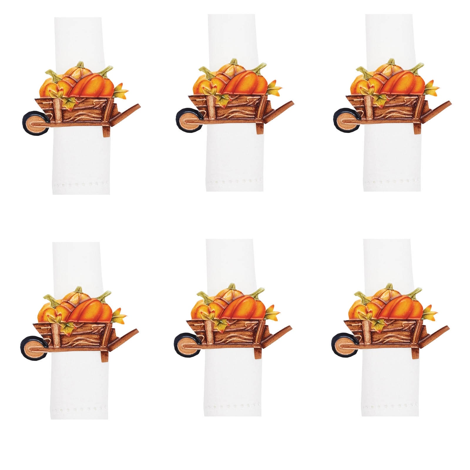 Pumpkin Wheelbarrow Napkin Ring Set of 6 - Set of 6