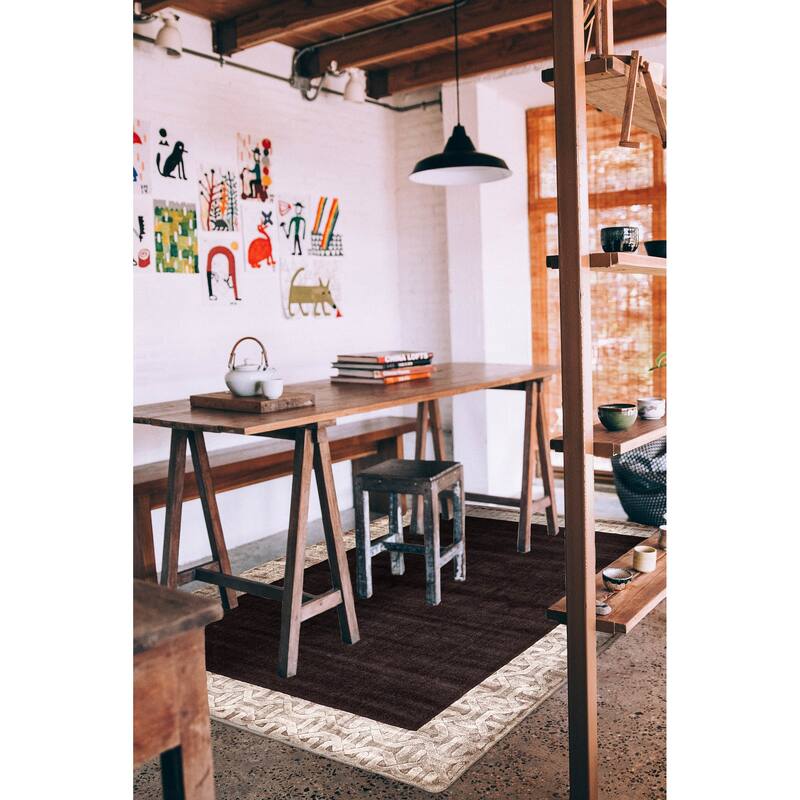 ECARPETGALLERY Hand Loomed Loreto Dark Brown Viscose, Wool Rug - 5'3 x 7'7