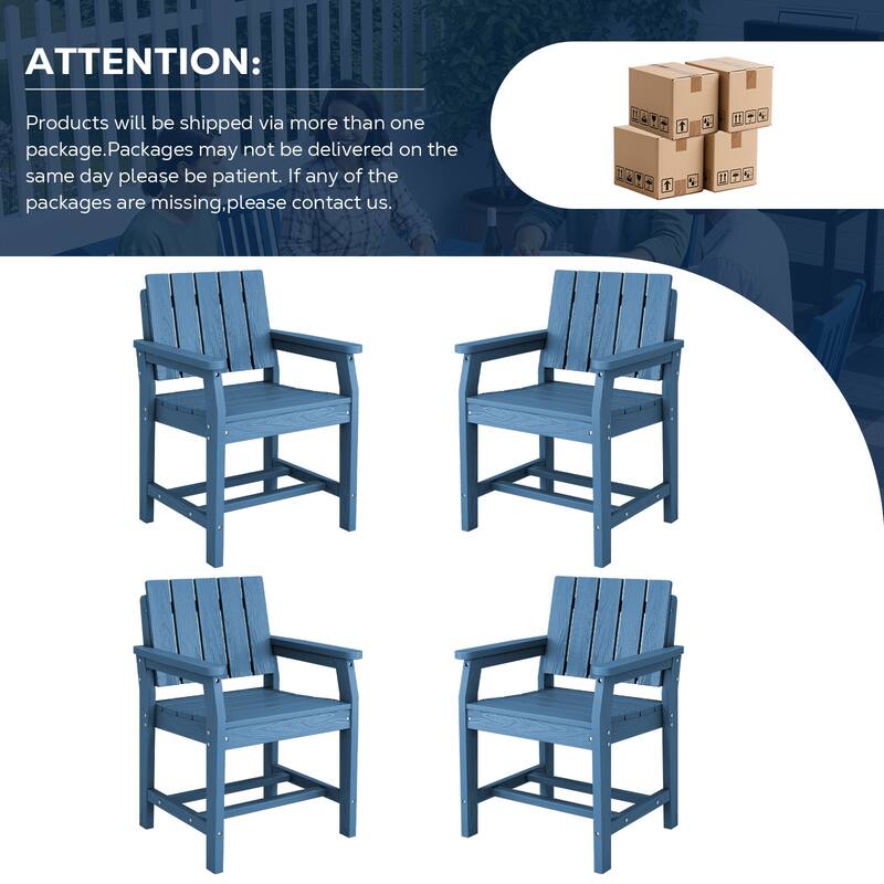 Plastic HDPE Patio Dining Chair with 19.69in Wide Seat Set of 4 - N/A