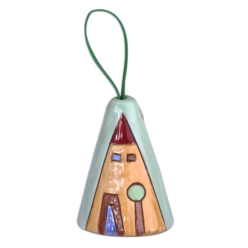 Novica Handmade House And Peace Glazed Ceramic Bell Ornament