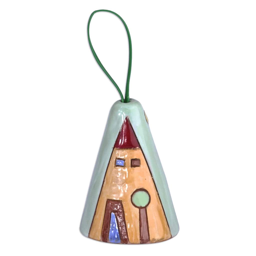 Novica Handmade House And Peace Glazed Ceramic Bell Ornament