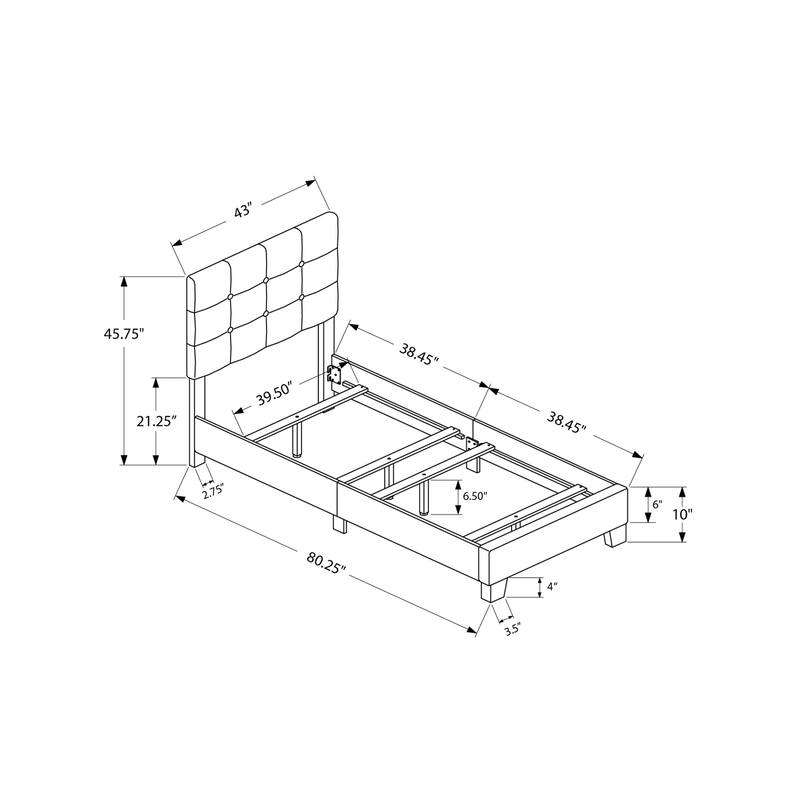 Twin Size Velvet Upholstered Platform Bed Frame with Foam Padding and Transitional Design