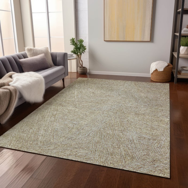 Machine Washable Indoor/ Outdoor Solid Geo Chantille Rug - Putty - 5' x 7'6"