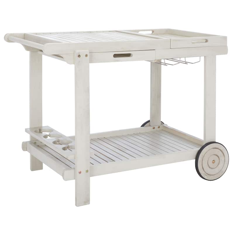 SAFAVIEH Outdoor Nallely Acacia Wood Tea Trolly - 24Wx39Dx30H