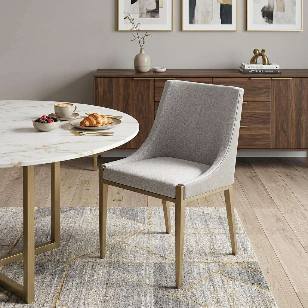 HomeRoots Gray And Brass Upholstered Fabric Dining Side Chair - 21.00 in. x 32.50 in. x 23.00 in.