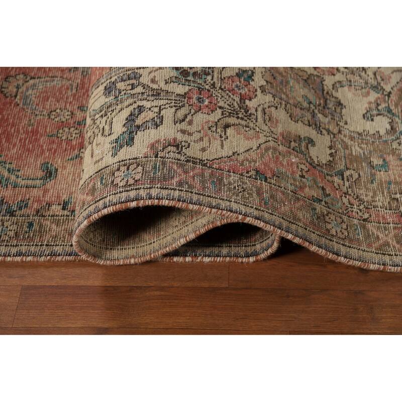 Pink Tabriz Persian Vintage Rug Hand-Knotted Wool Carpet - 7'8" x 10'8"